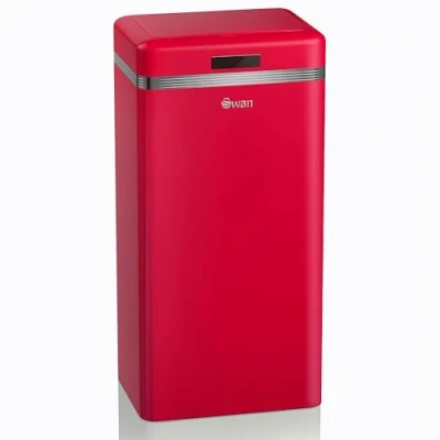 Image of Swan Retro Automatic Kitchen Trash Can, Motion Sensor, 45 Litres, Metal, Smart Recycling Bin, Large Capacity, Vintage Design, Red