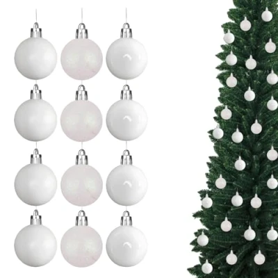 Image of 30mm/24Pcs Christmas Baubles Shatterproof White, Tree Decorations Ball Ornaments Balls Xmas Hanging Holiday Decor Shiny,Matte,Glitter