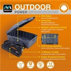 Image of Masterplug Weatherproof Electric Box &amp; 10m 4 Gang Extension Lead