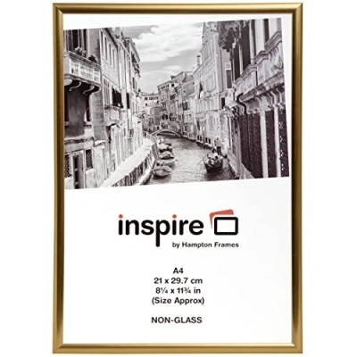 Image of Hampton Frames BACKLOADER Poster Certificate Frame Acrylic (Non Glass) Gold A4 (21x30cm) A4MARGLD