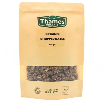 Image of Organic Chopped Dates Certified Organic, Non GMO, Vegan, No Additives, Preservatives, Resealable Bag by Thames 250g
