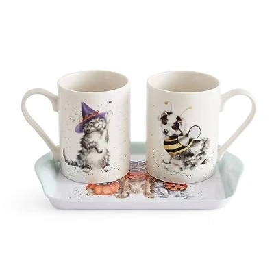 Image of Royal Worcester Wrendale Deigns Halloween Cat and Dog Mug Tray Set