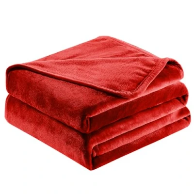 Image of Prime Linens Fleece Throw Blanket Bed Luxury Super Soft Warm 450 GSM Fluffy Cozy Sofas Chair Couch Bedrooms Sizes Small &amp; Large (Red, King (200x240))