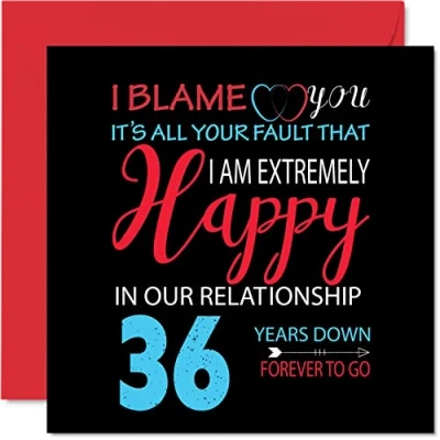 Image of Funny 36th Anniversary Card for Husband Wife Your Fault I&#039;m Extremely Happy Wedding Partner, 145mm x Greeting Cards Thirty Sixth Anniversaries