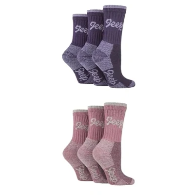 Image of Jeep Womens Cotton Boot Socks Luxury Terrain Calf Length Plain with Logo,Ribbed, Cushioned &amp; Chunky for Walking, Hiking, Trekking the Outdoors Size 4 8 6 Pair Multipack Purple Pink
