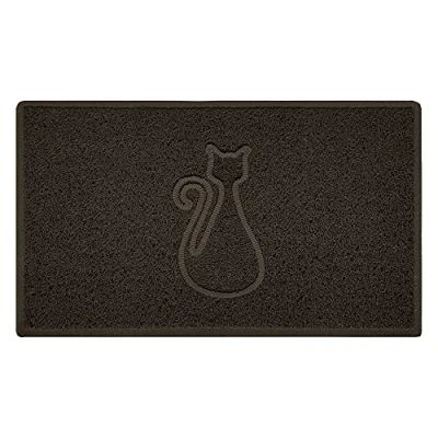 Image of Nicoman Cat Shape Litter Box Mat, Dog Food Feeding Tray Matt, Non Slip, Easy Clean, Washable(90x60cm,Large),BROWN