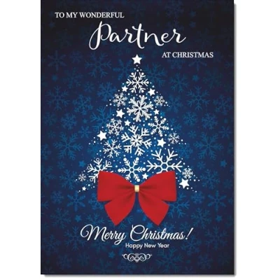 Image of doodlecards Partner Christmas Card Blue Abstract Tree Medium Size for with Plain Envelope