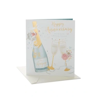 Image of UK Greetings Anniversary Card for Him/Her/Friend Champagne &amp; Flutes Design