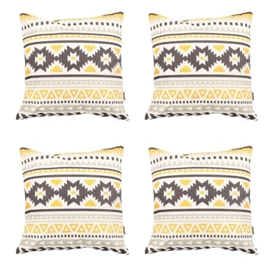 Image of icon Indoor Outdoor Cushions with Cover Included, Boho Collection, Aztec Yellow, Set of 4, 43cm x 43cm, Water Resistant, for Garden Furniture, Garden, Patio
