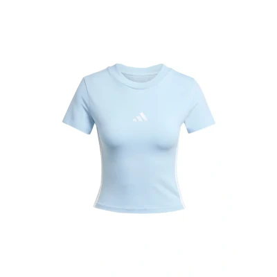Image of adidas Women&#039;s Essentials 3 Stripes Slim Baby T Shirt, Glow Blue/White, XS