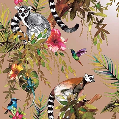 Image of Lemur Wallpaper Rose Gold Tropical Jungle Birds Flowers Floral Trees Animals from YöL