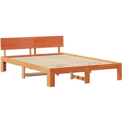 Image of vidaXL Bed Frame with Headboard Wax Brown 150x200 cm Solid Pine Wood
