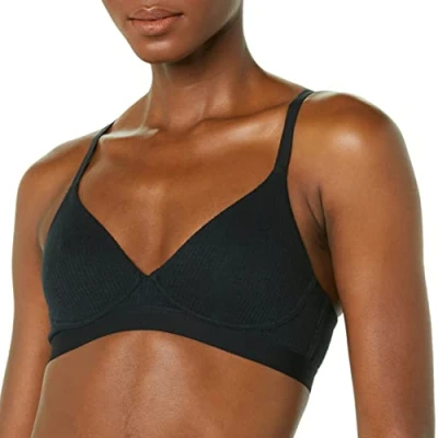 Image of Amazon Essentials Women&#039;s Ribbed Unlined Bralette, Black, 18