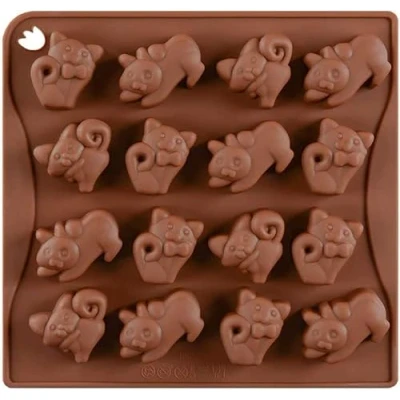Image of Selecto Bake 16 Cavity DIY Silicone Baking Moulds Cat Shaped Pans Candy Molds Chocolate Mould Ice Cube Trays