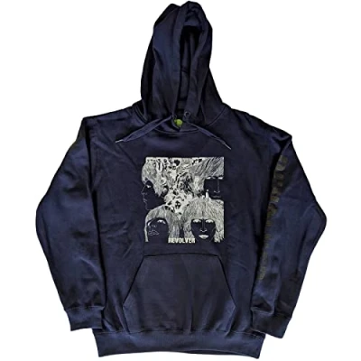 Image of The Beatles Hoodie Reverse Revolver Band Logo Official Unisex Navy Blue Pullover XL