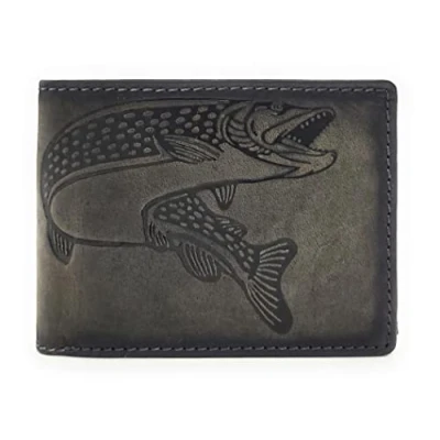 Image of Genuine Leather Wallet Hunter with RFID Protection Fish Pike, vintage, S, Retro
