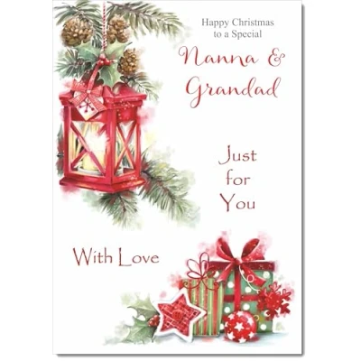 Image of doodlecards Nanna and Grandad Christmas Card Lamp Parcels Medium Size for &amp; with Plain Envelope