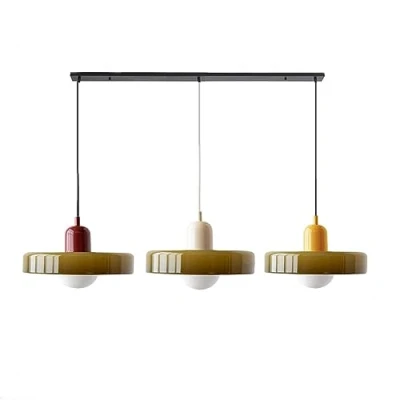 Image of SIYANE 3 Light Mid Century Modern Pendant Green Glass Shade Long Chandelier Nordic Farmhouse Vintage Ceiling Hanging Lamp for Dining Room Over Table Kitchen Island, with White Bulb