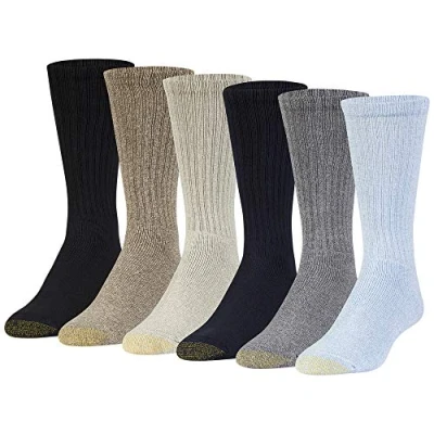 Image of Gold Toe Men&#039;s Harrington Crew Socks, Multipairs Casual, Washed Blue/Light (6 Pairs), Large (Pack of 6)