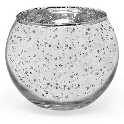 Image of Set of 6 Round Globe Tea Light or Votive Candle Holder Silver Mercury Glass