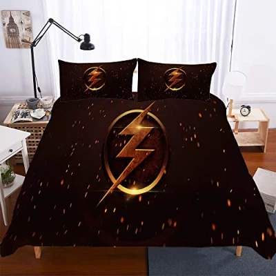 Image of EU VV Superhero Flash Cotton Bedding Set Bed Skirt+2 Pillowcases+Duvet Cover (Double(200x200cm),Hero 01)