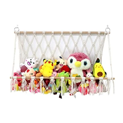 Image of Toy Hammock Stuffed Animal Storage Net Corner Organizer Macrame Hammock,Stuffed Storage,Corner Organizer,Wall Hangings Display,Hammock