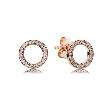 Image of Pandora Signature Women&#039;s 14k Rose Gold Plated Forever Cubic Zirconia Stud Earrings, No Box