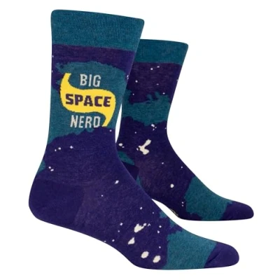 Image of Blue Q Men&#039;s Funny Novelty Crazy Crew Socks with Sayings (fit shoe Size 7 12), Big Space Nerd, One