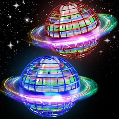 Image of semai 2 Pack Flying Orb Ball LED 360 Rotating Boomerang Hover Ball, UFO Smart Sensor Spinner Mini Drone, Magic Toys, Cool Stuff Gifts for Kids Boys Girls Aged 6+ (Red&amp;Blue)