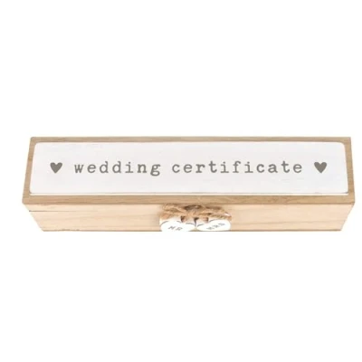 Image of Love Story Wooden Wedding Day Marriage Certificate Holder Box with Hearts