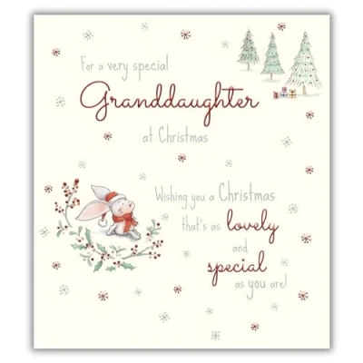 Image of ICG Granddaughter Christmas Card, Single Cards with Rabbit and Snowflakes Artistic Festive Design Special Finishes for Children Xmas Envelope