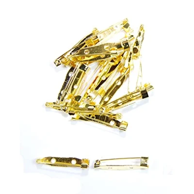 Image of Gold Brooch Bar Pins Backs for Jewellery Making Findings (Gold 30mm x 5mm Hook (2 Hole), Pack of 5)