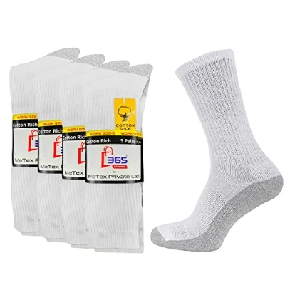 Image of 365 Stores 10 Pairs WHITE Mens Work Socks BIGFOOT Winter Warm Cushioned Sole Contrast Reinforced Heel &amp; Toe Size 11 14