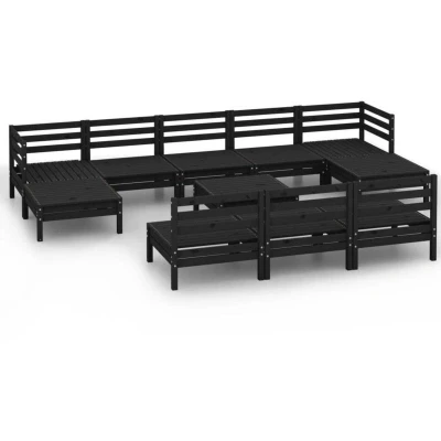 Image of vidaXL 11 Piece Garden Lounge Set Black Solid Wood Pine