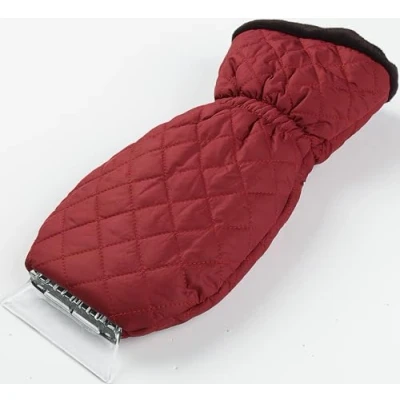 Image of Pink Quilted Ice Scraper Glove Warm Fleece Lined Mitt with Built in Heavy Duty Snow &amp; Frost Remover for Car Windscreen Measures 36cm x 14cm