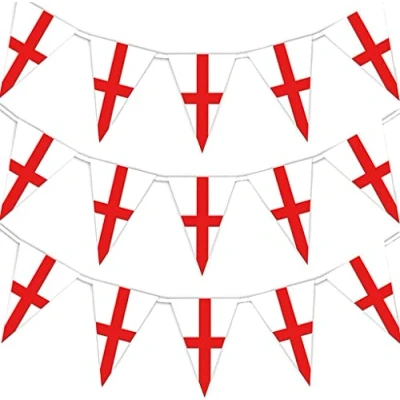 Image of 10m/33Ft St George Cross Bunting England English Banner 25 Triangle Flags Georges Day Euro Cup Cricket Rugby Football World Sports Events Street Party Decoration