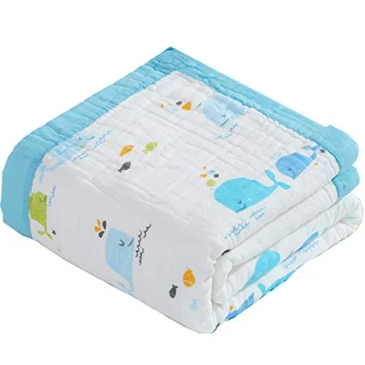 Image of Eyands 6 Layer Baby Muslin Swaddle Blanket,43.3 x 43.3Inch Soft Cotton Nursery Blankets,Cute Receiving Blanket for Gift