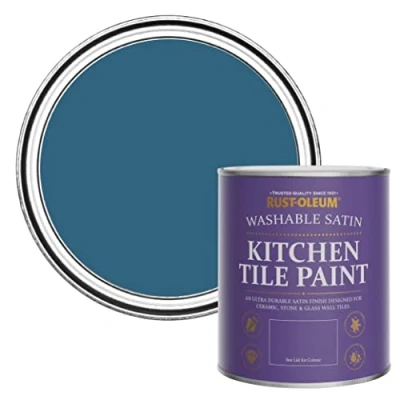 Image of Rust Oleum Blue water resistant Kitchen Tile Paint in Satin Finish Cobalt 750ml