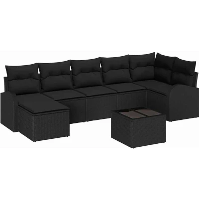 Image of vidaXL 8 Piece Garden Sofa Set with Cushions Beige Poly Rattan