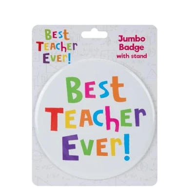 Image of VFM Best Teacher Jumbo Badge School End of Year Gift Novelty Fun Present Great for Educator on Special Occasions White