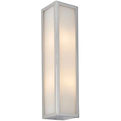 Image of Newham Outdoor Contemporary 2 Light Wall Lamp Chrome, Frosted Glass