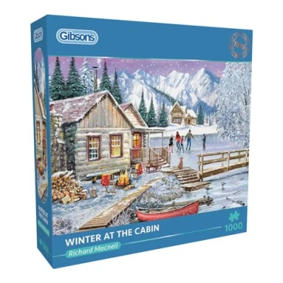 Image of Winter at the Cabin 1000 Piece Jigsaw Puzzle Christmas Sustainable for Adults Premium 100% Recycled Board Great Gift Gibsons Games