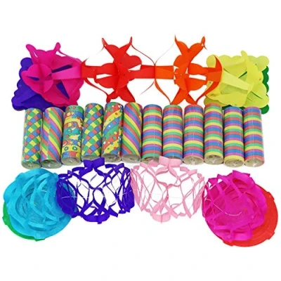 Image of com four® 14 piece party decoration Set with Streamers and Garlands Paper Hanging Birthday Decorations Wedding, New Year’s Eve, Theme (14 set)