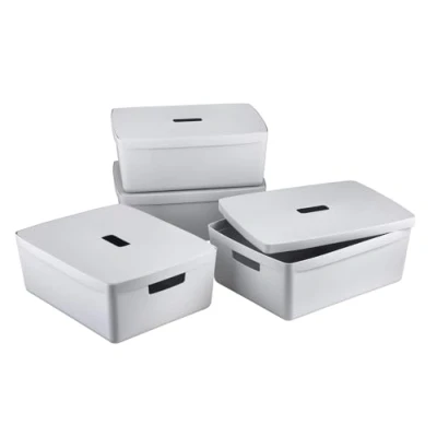 Image of INABOX Plastic Storage Boxes with Lids, Set of 4, Stackable, Nesting, For Closet, Garage, Home, Office, Ideal as Moving or Lids (19 Litre)
