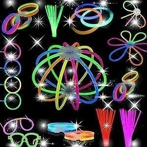 Image of GILORRA 200 Pcs Glowsticks Bulk Party Favours 8&quot; Glow In The Dark Supplies, Light Sticks for Neon Necklaces And Bracelets Adults Kids(100 with 100 Connectors)