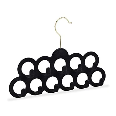 Image of Relaxdays Scarf Hanger, 360 Swivel Hook, Nonslip Holder, 11 Rings &amp; Hooks, Velvet Tie Belt Organizer, Black
