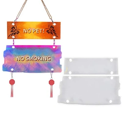 Image of Yalulu House Hanging Sign Plaque Resin Mould Silicone Agate Board Plate Casting Epoxy Mold Jewelry Making Moulds DIY Craft Home Door Office Store Halloween Wedding Party Decoration (2pcs)