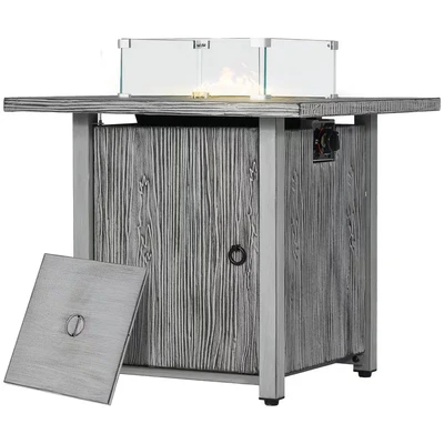Image of Outsunny Propane Gas Fire Pit Table with Cover 40000 BTU Firepit Grey