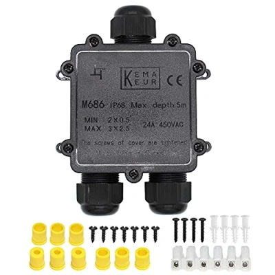 Image of IP68 Waterproof Junction Box, HUYU 3 Way Outdoor Cable Connectors with M25 Gland Wire Connector Electrical Box for 4 14MM Diameter Cable, 6 Pin Terminal, Black