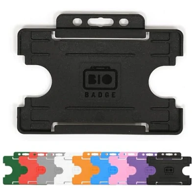 Image of 10x Black Single Sided Rigid Slide in Open Faced ID Card Holders Horizontal/Landscape Identity Plastic Holder Holds a 86mm 54mm cr80 Credit Sized PCL Media ltd